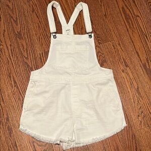 Aerie White Denim Overall Fret Hemmed Shorts